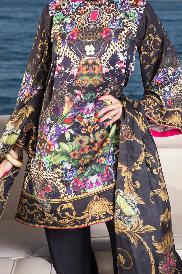 Black & golden Viscose 3 Piece Stitched - ALP-463 - Image 3