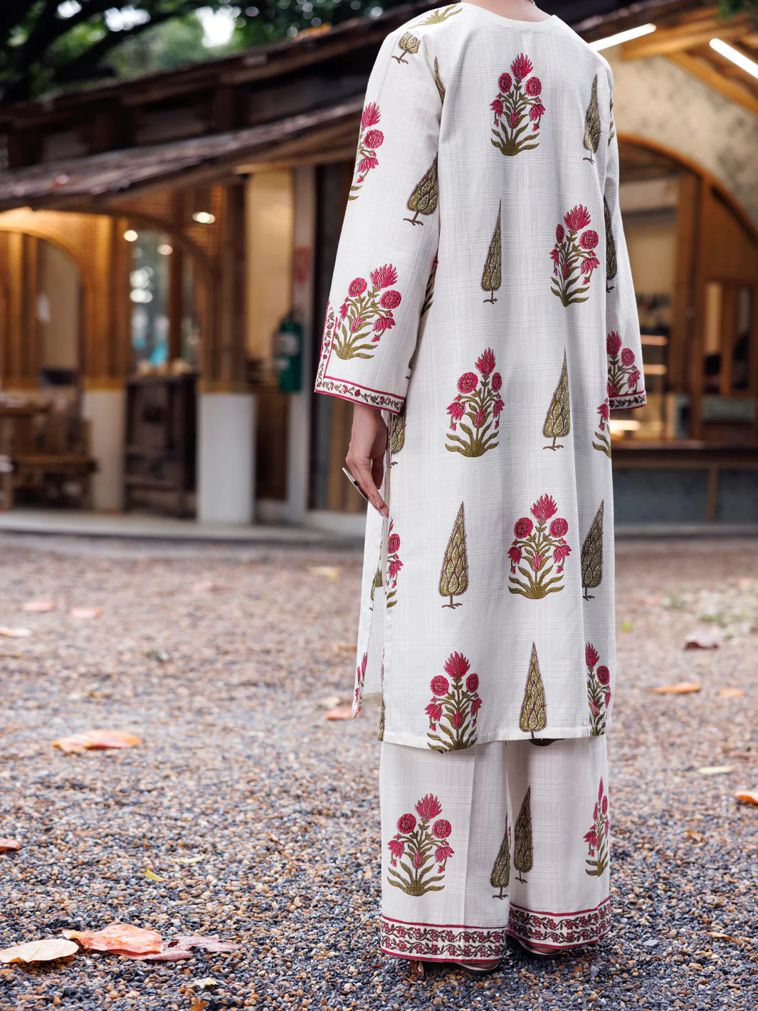 Off White Cotton Dobby Square Formal 2 Piece Stitched - AL-2PS-LKS-1020 - Image 2
