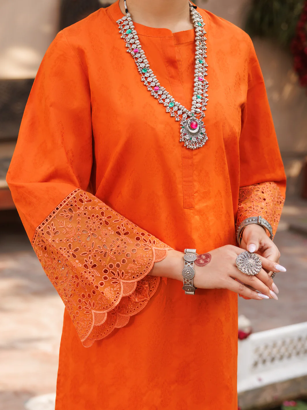 Orange Self Jacquard 2 Piece Stitched - AL-2PS-LKS-1052 - Image 2