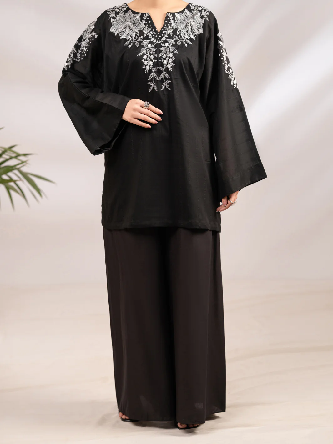 Black Textured Cotton 2Pc Stitched - AL-2PS-LKS-1101