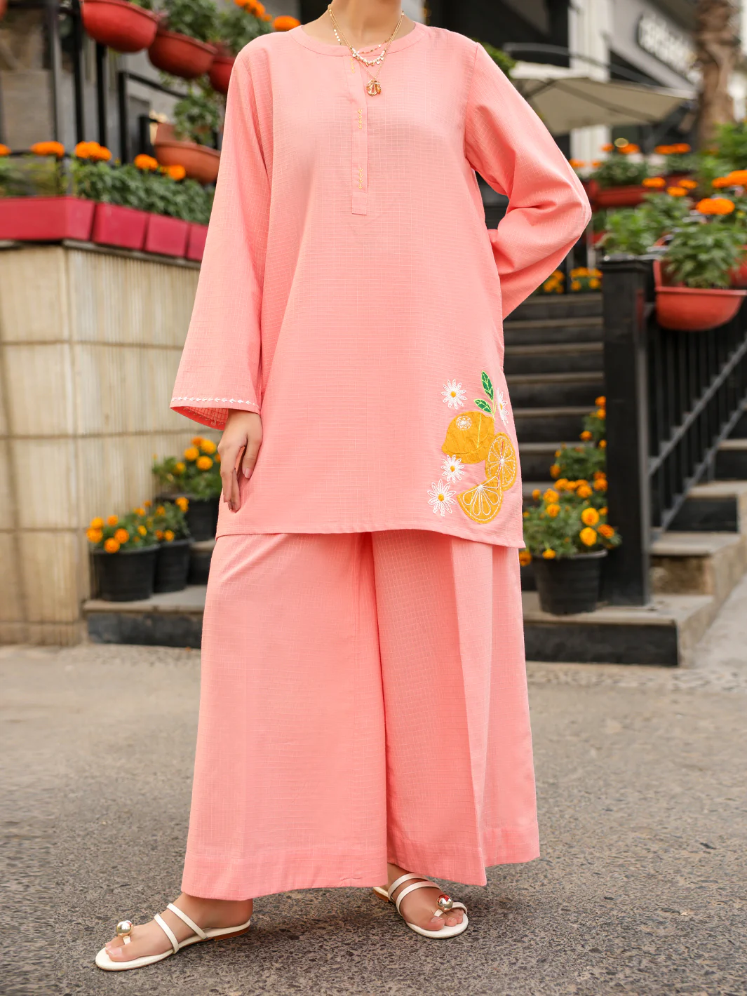 Pink Dobby Square Stitched 2Pc - AL-2PS-LKS-1119 - Image 3