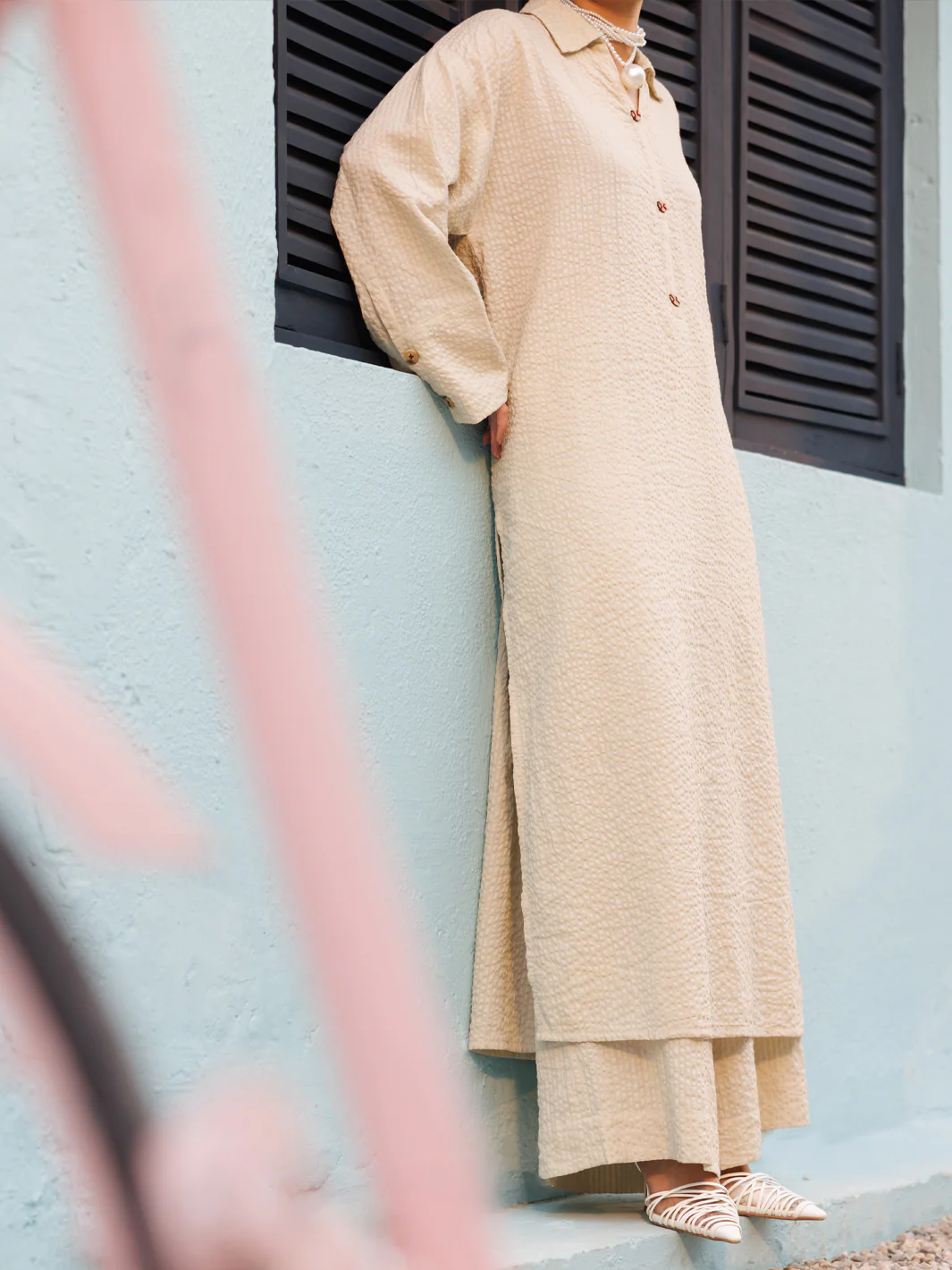 Beige Seersucker 2Pc Stitched - AL-2PS-LKS-1125 - Image 3