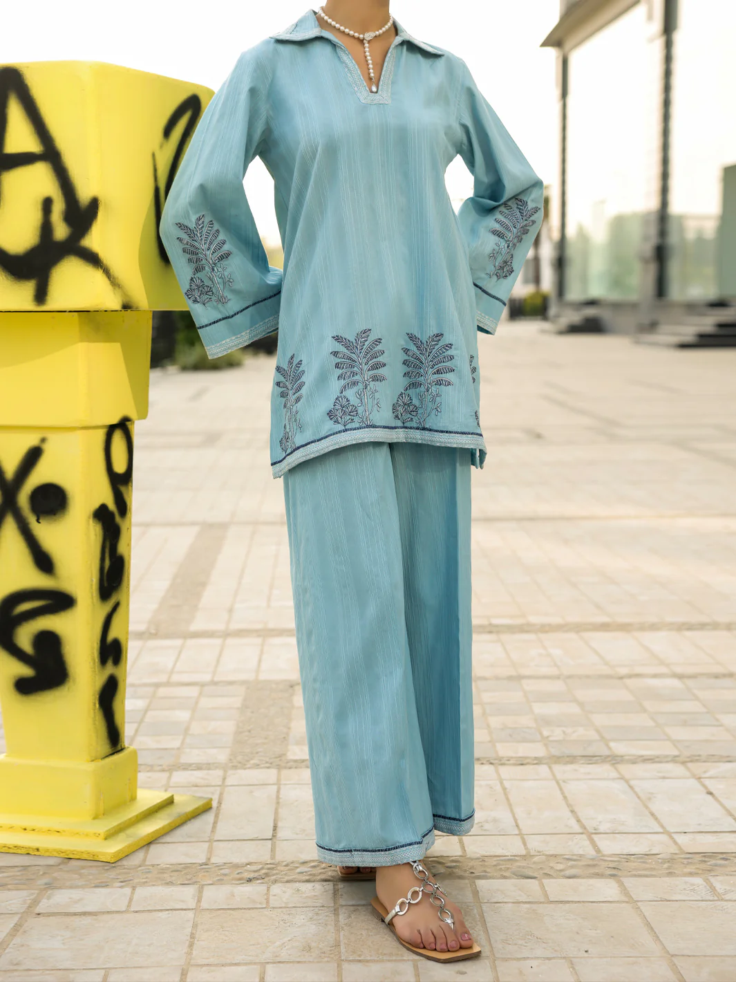 Grey Cotton Dobby Stitched 2Pc - AL-2PS-LKS-1142 - Image 3