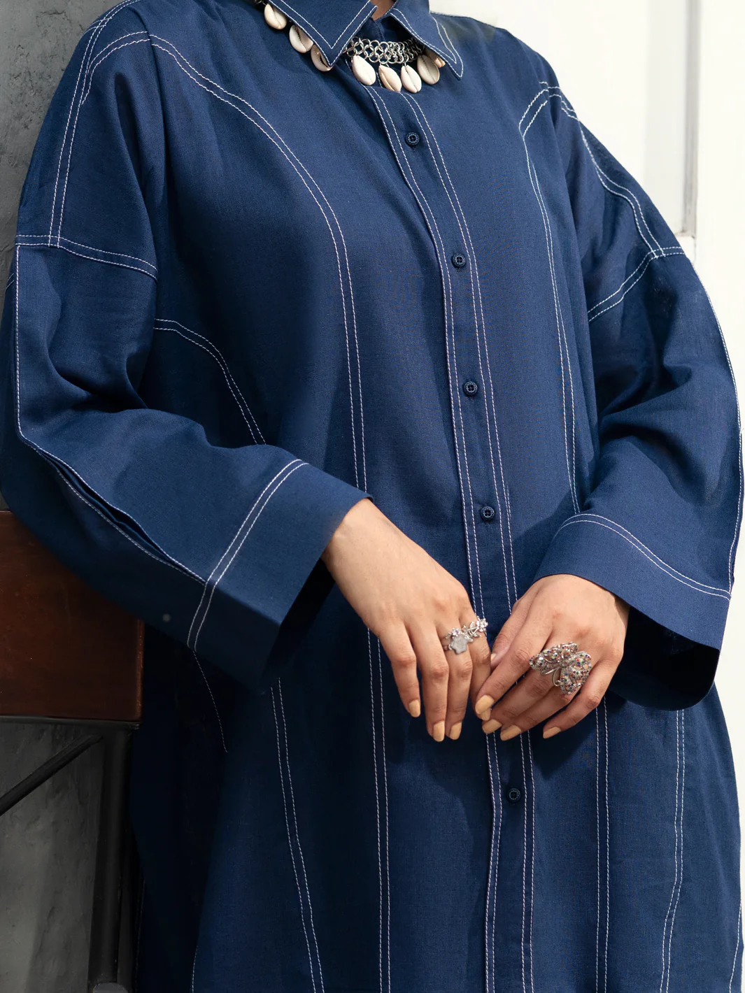 Blue Satin 2 Piece Stitched - AL-2PS-LKS-906 - Image 2