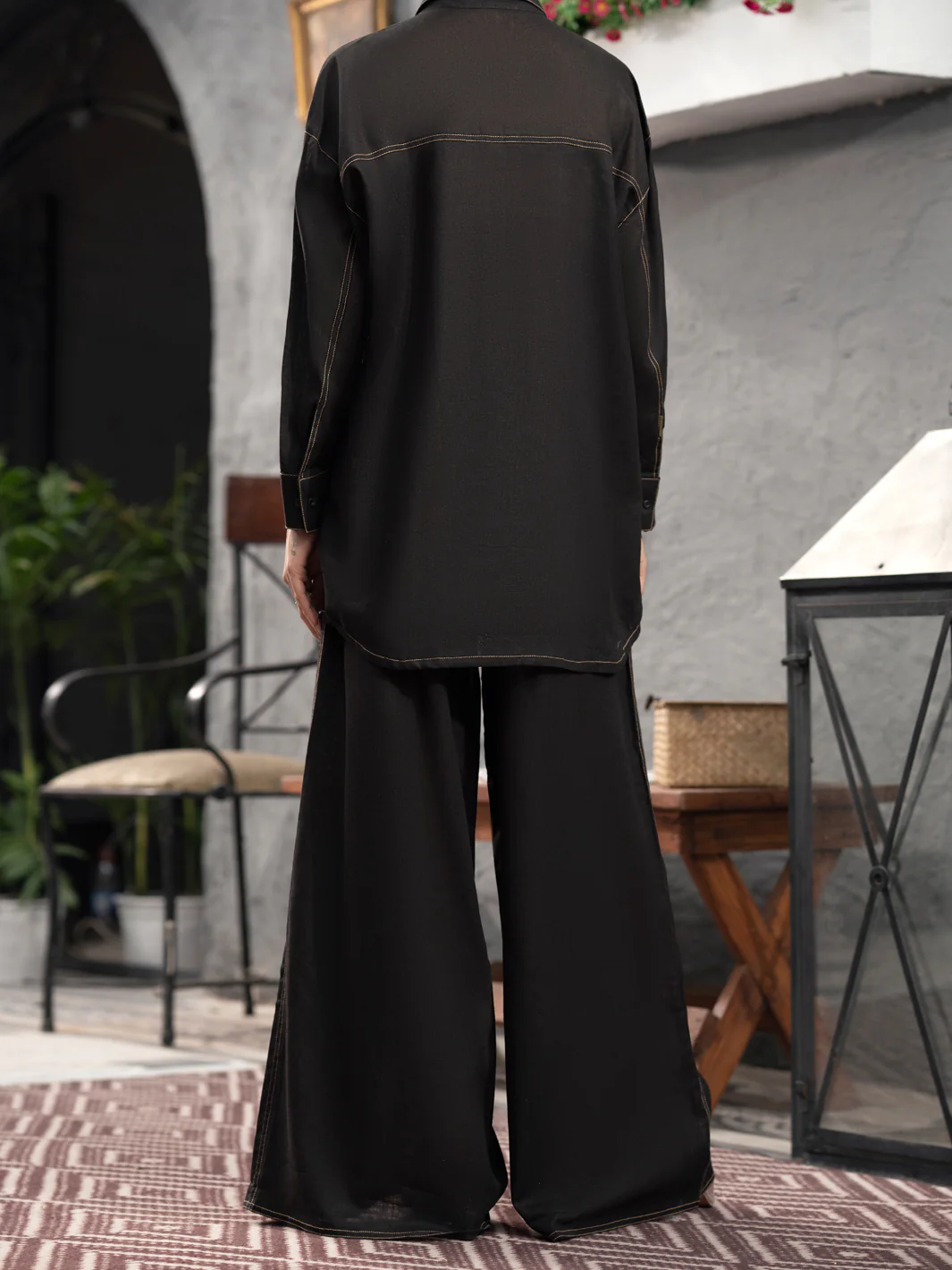 Black Satin 2 Piece Stitched - AL-2PS-LKS-907 - Image 3