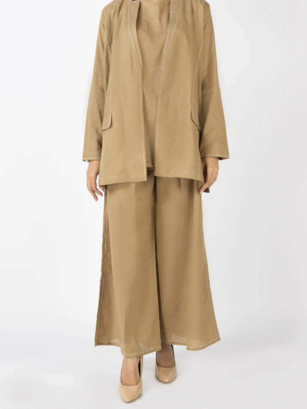Khaki Charmeuse 2 Piece Stitched - AL-2PS-LKS-908