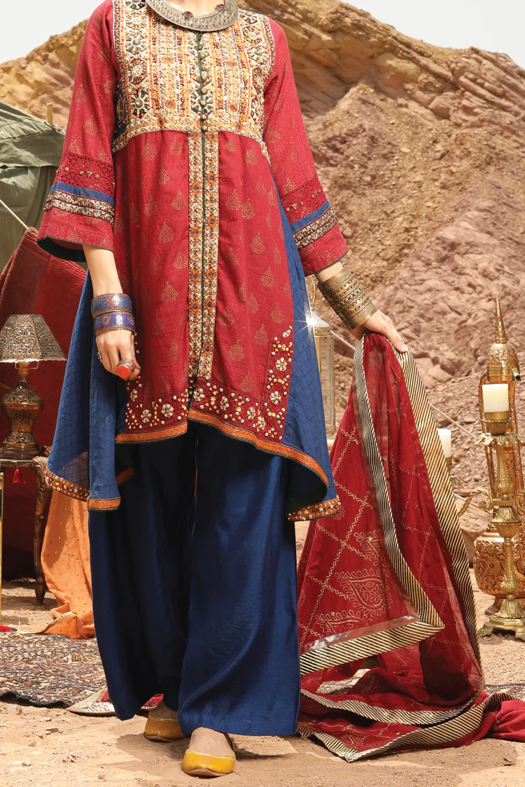 Red Karandi 2 Piece Stitched - AL-2PS-LS-199