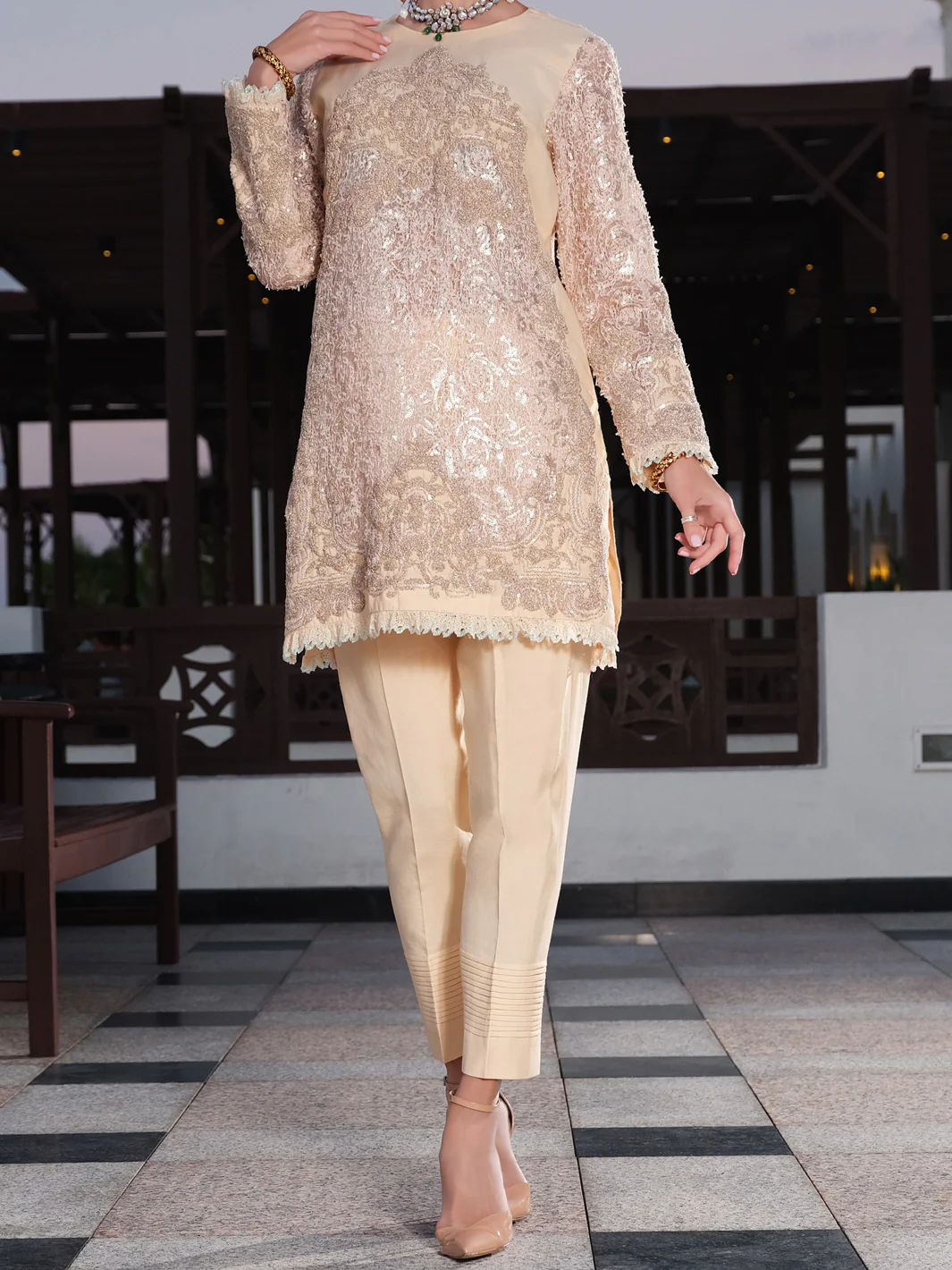 Peach Viscose 2 Piece Formal - AL-2PS-LS-282