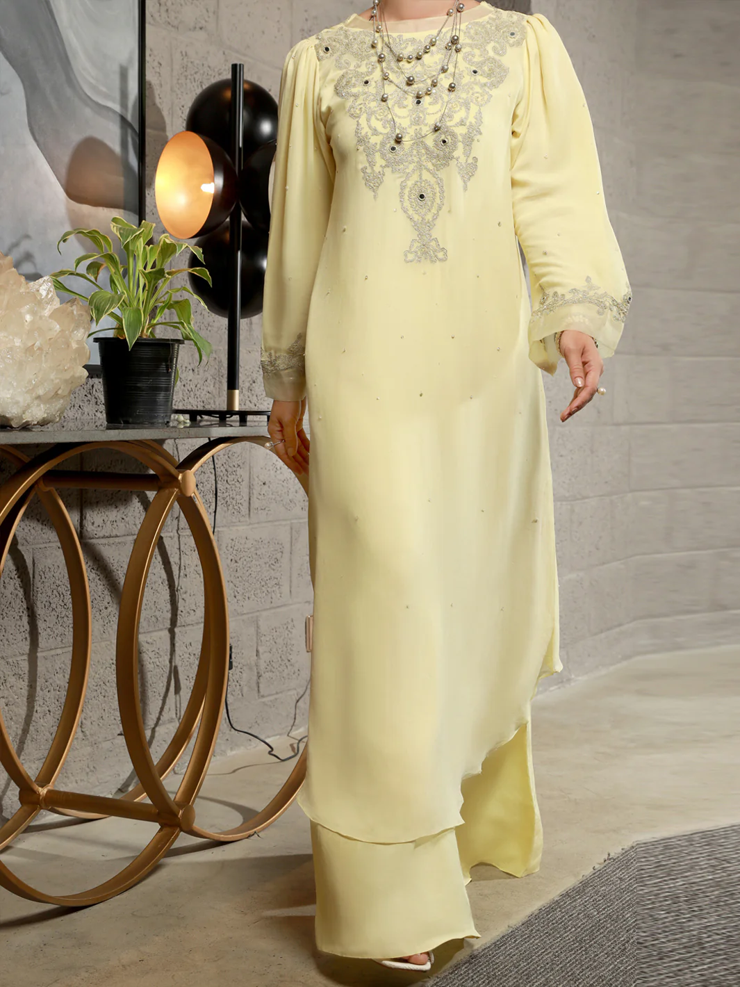 Lime Yellow 2 Piece Formal Stitched - AL-2PS-LS-336