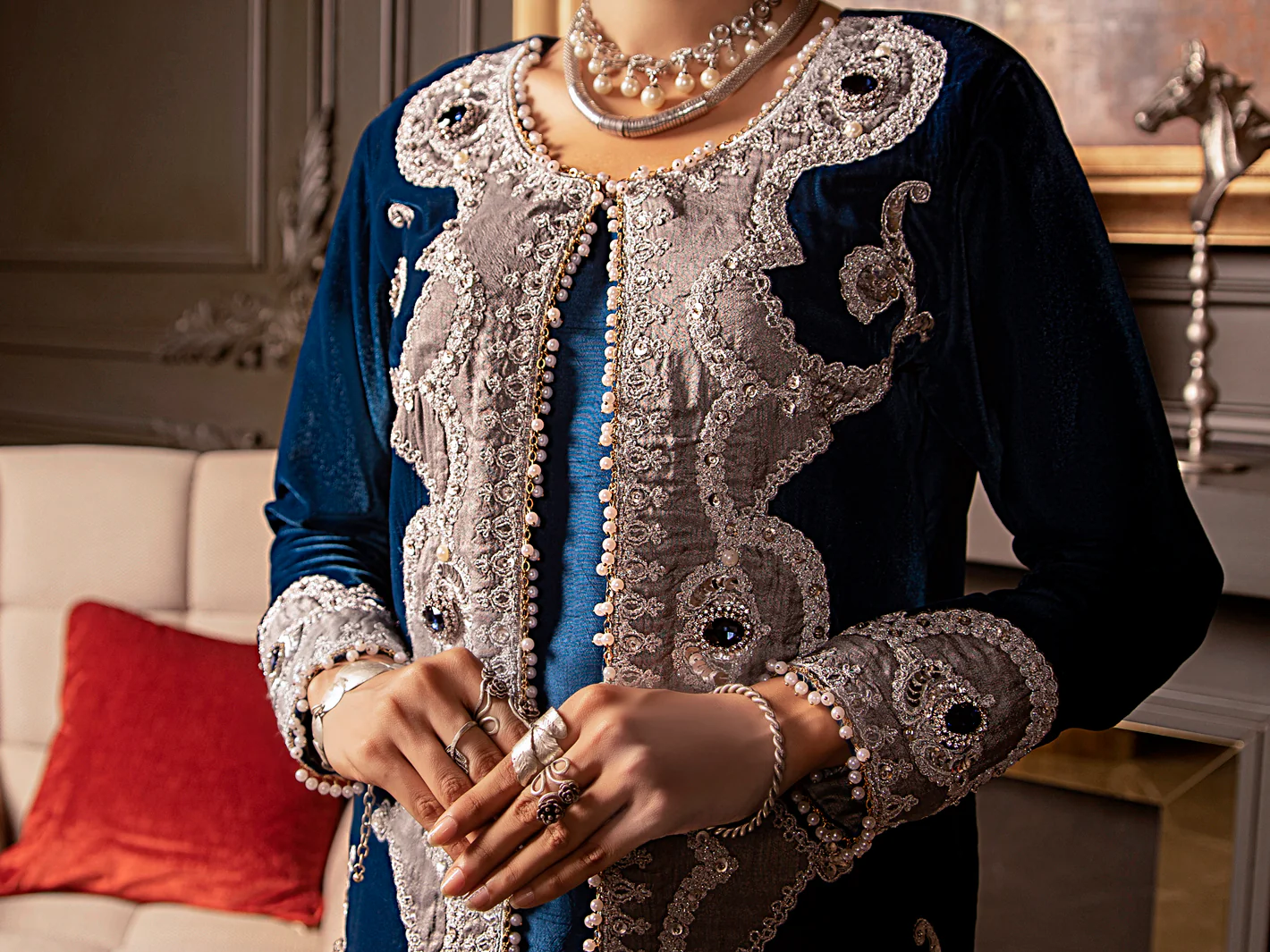 Royal Blue Velvet 2 Piece Formal Stitched - AL-2PS-LS-339 - Image 7
