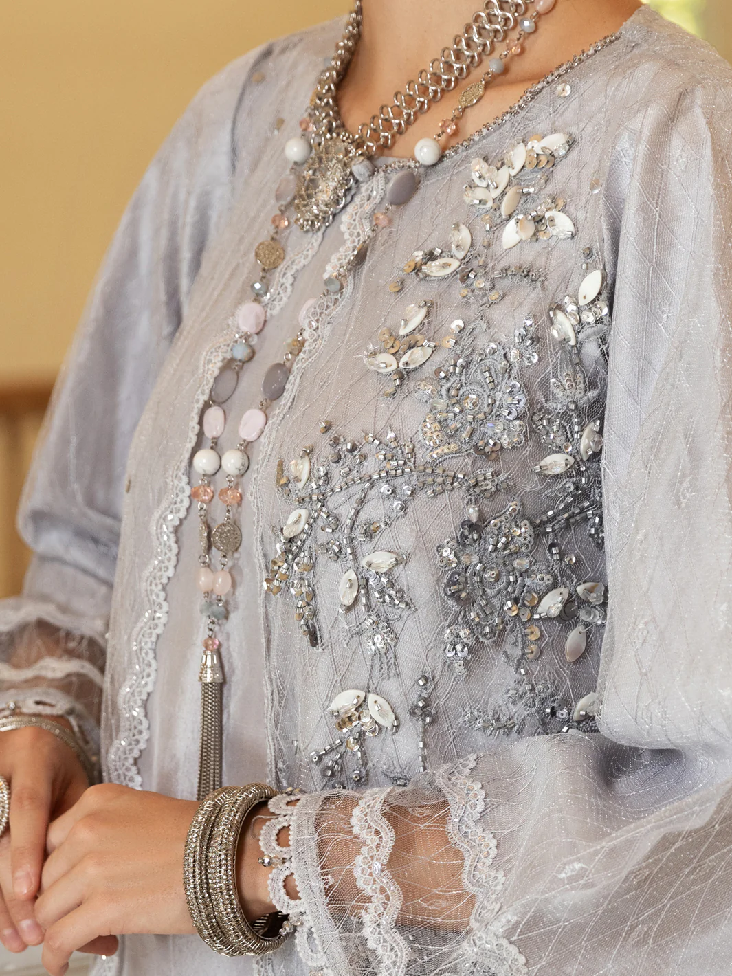 Light Grey Net 2 Piece Formal Stitched - AL-2PS-LS-353 - Image 4