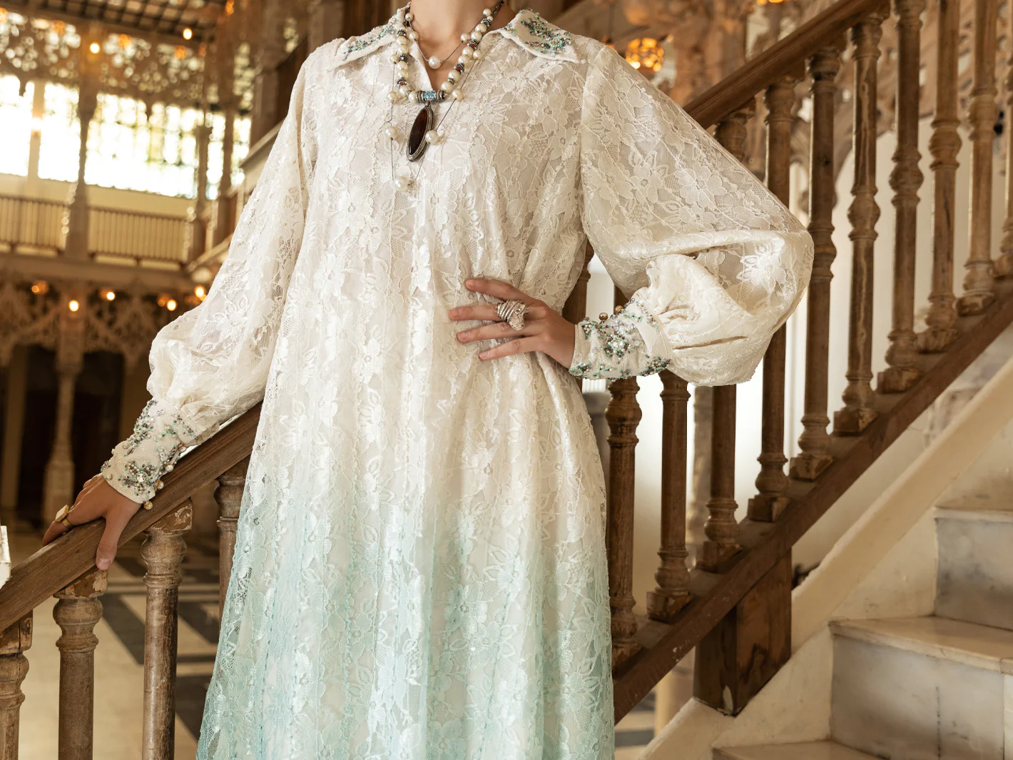 White Net 2 Piece Formal Stitched - AL-2PS-LS-354 - Image 3