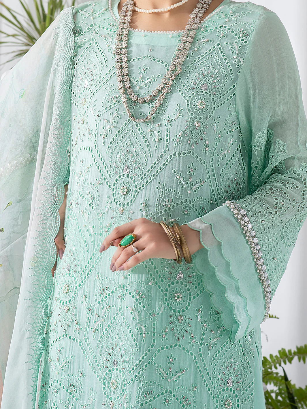 Sea Green Bemberg Chiffon 3 Piece Formal Stitched - AL-3PS-LS-310 - Image 2