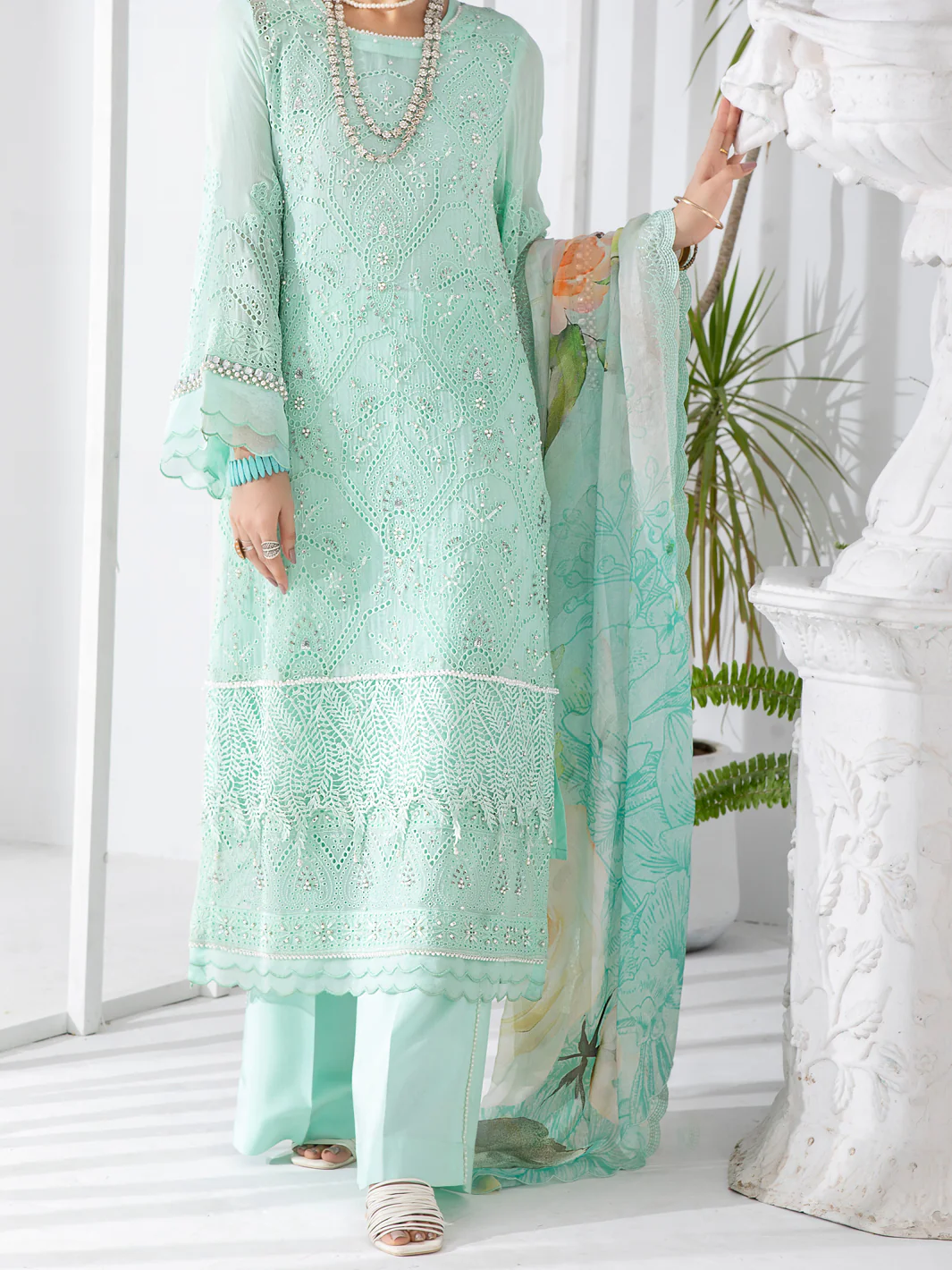Sea Green Bemberg Chiffon 3 Piece Formal Stitched - AL-3PS-LS-310 - Image 4