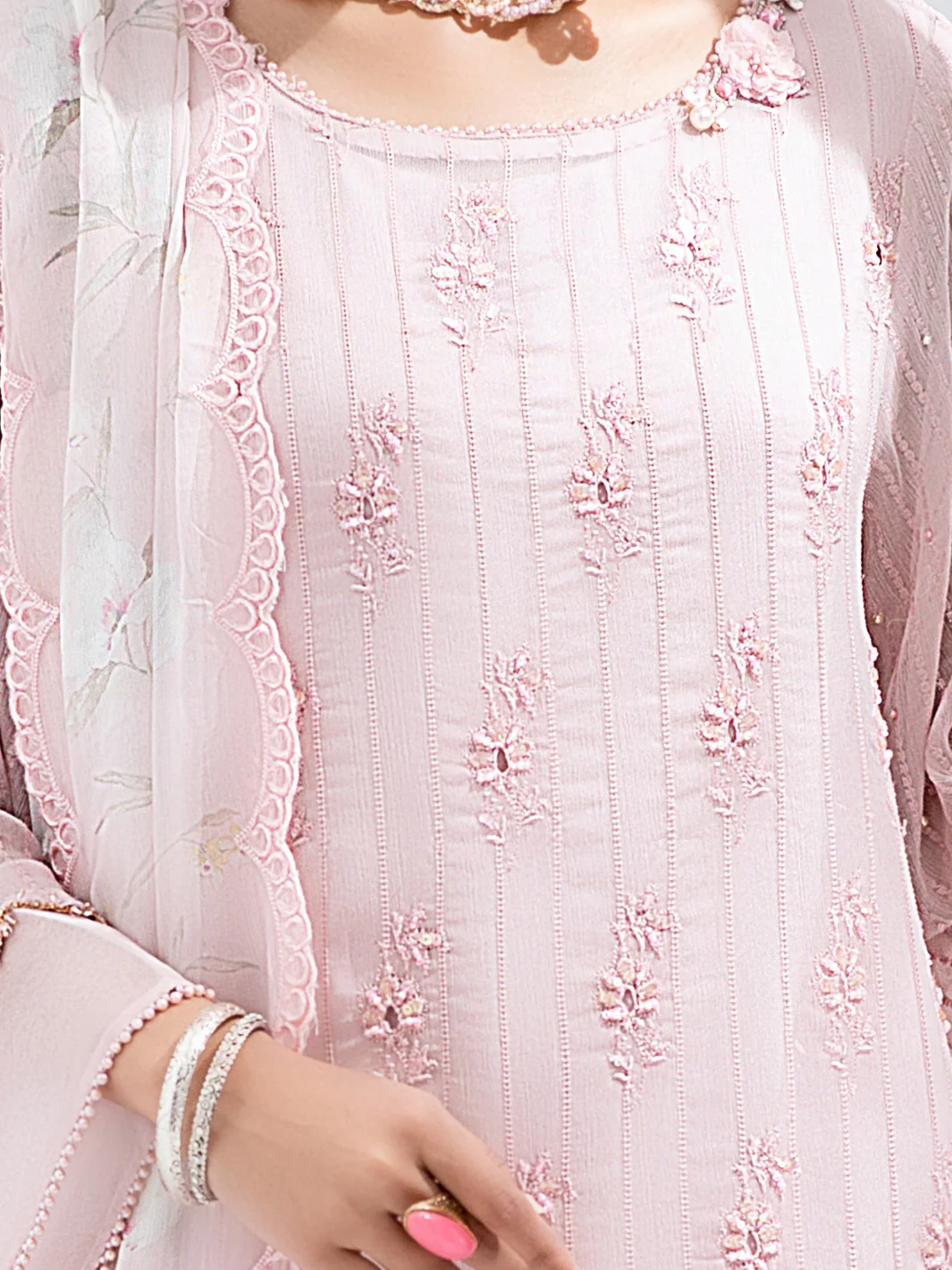 Light Pink Bemberg Chiffon 3 Piece Formal Stitched - AL-3PS-LS-311 - Image 2