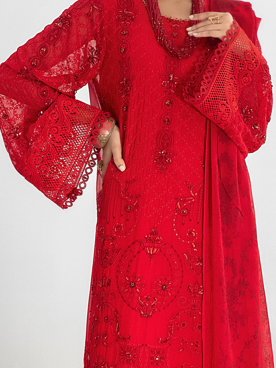 Red Bemberg Chiffon 3 Piece Formal Stitched - AL-3PS-LS-312 - Image 2