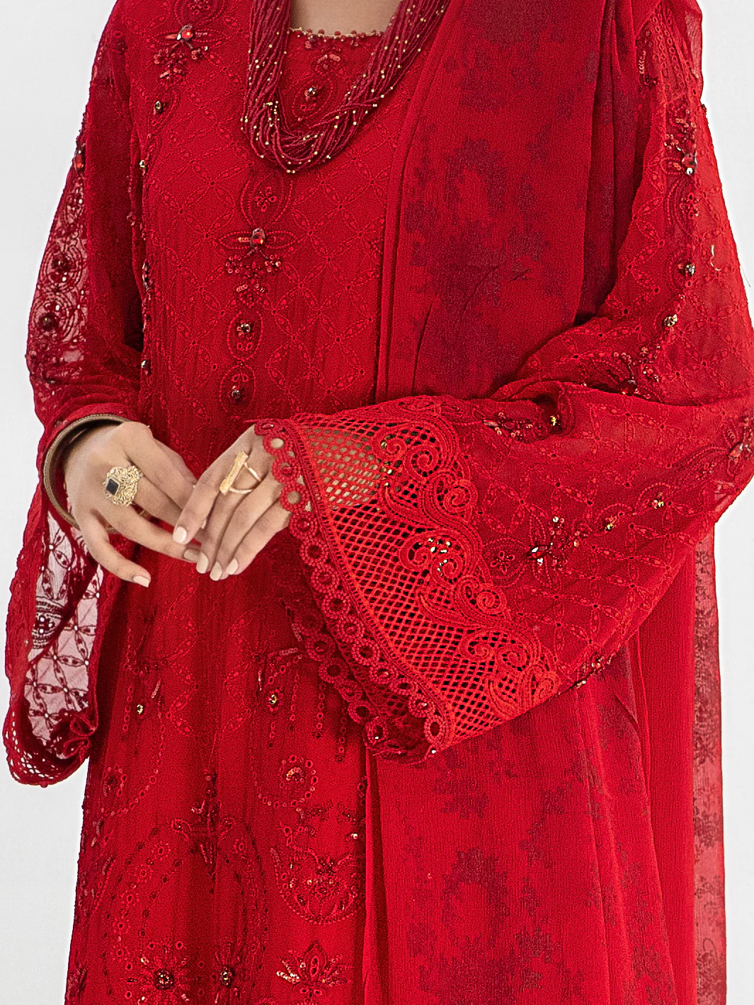 Red Bemberg Chiffon 3 Piece Formal Stitched - AL-3PS-LS-312 - Image 4