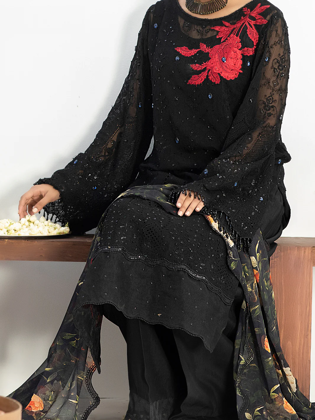 Black Bemberg Chiffon 3 Piece Formal Stitched - AL-3PS-LS-313 - Image 3