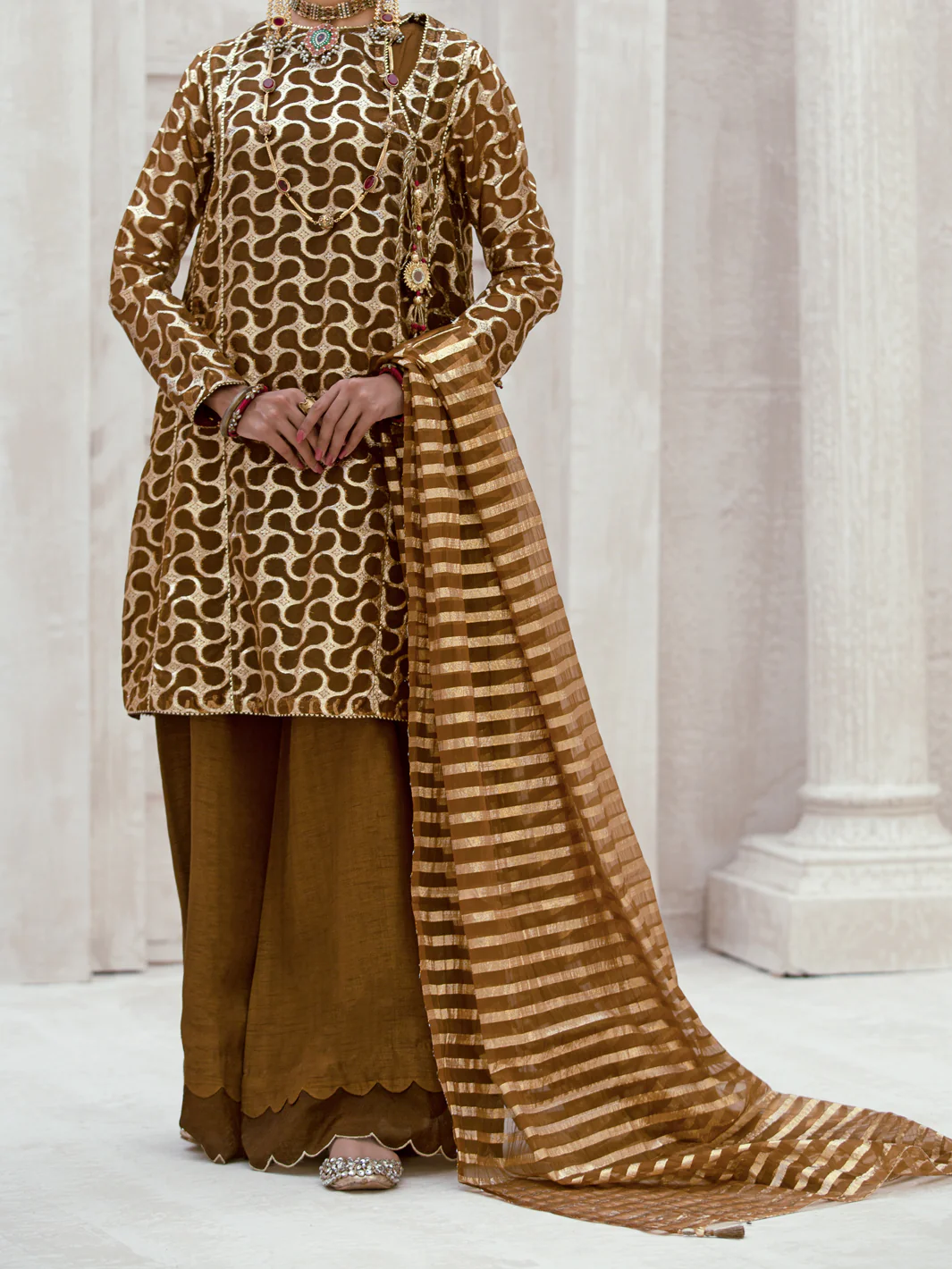 Brown Organza 3 Piece Formal Stitched - AL-3PS-LS-316