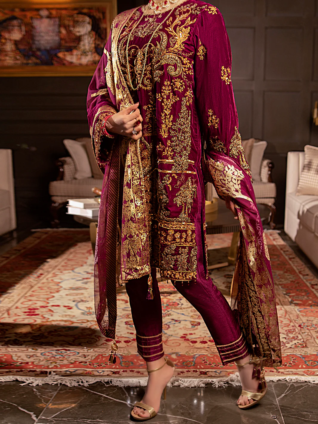 Plum Velvet 3 Piece Formal Stitched - AL-3PS-LS-342 - Image 3