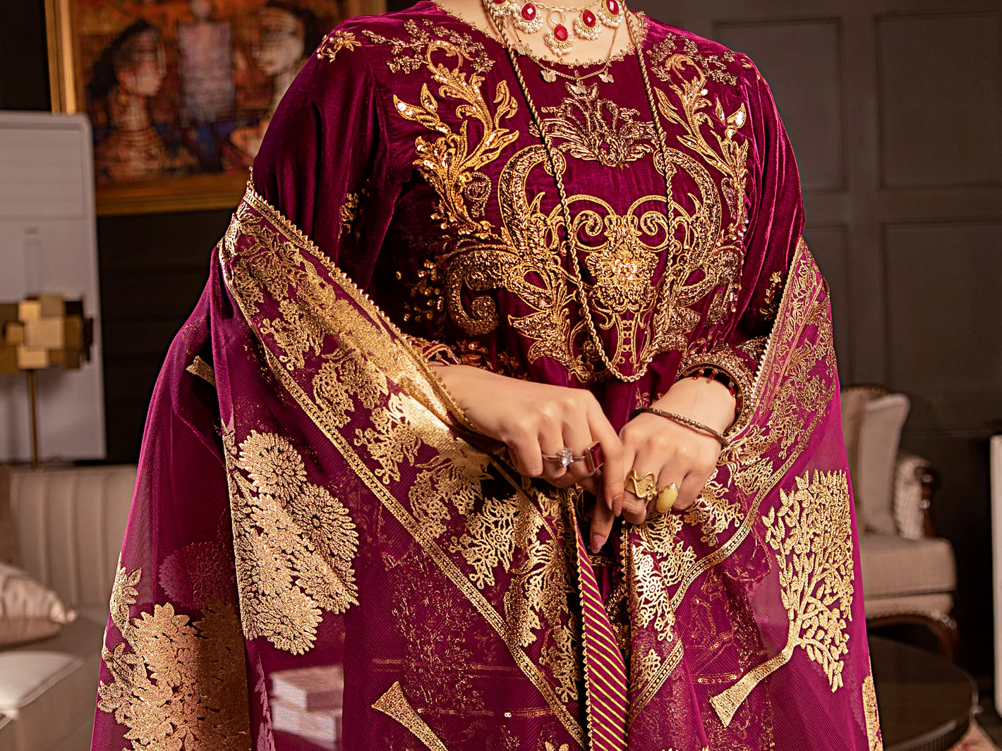 Plum Velvet 3 Piece Formal Stitched - AL-3PS-LS-342 - Image 6