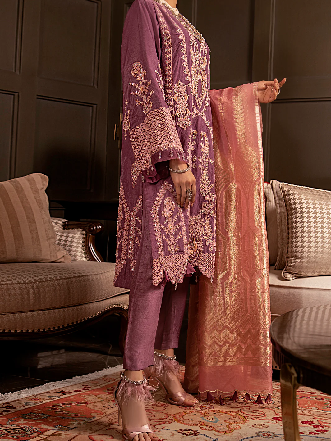 Light Purple Velvet 3 Piece Formal Stitched - AL-3PS-LS-343 - Image 2