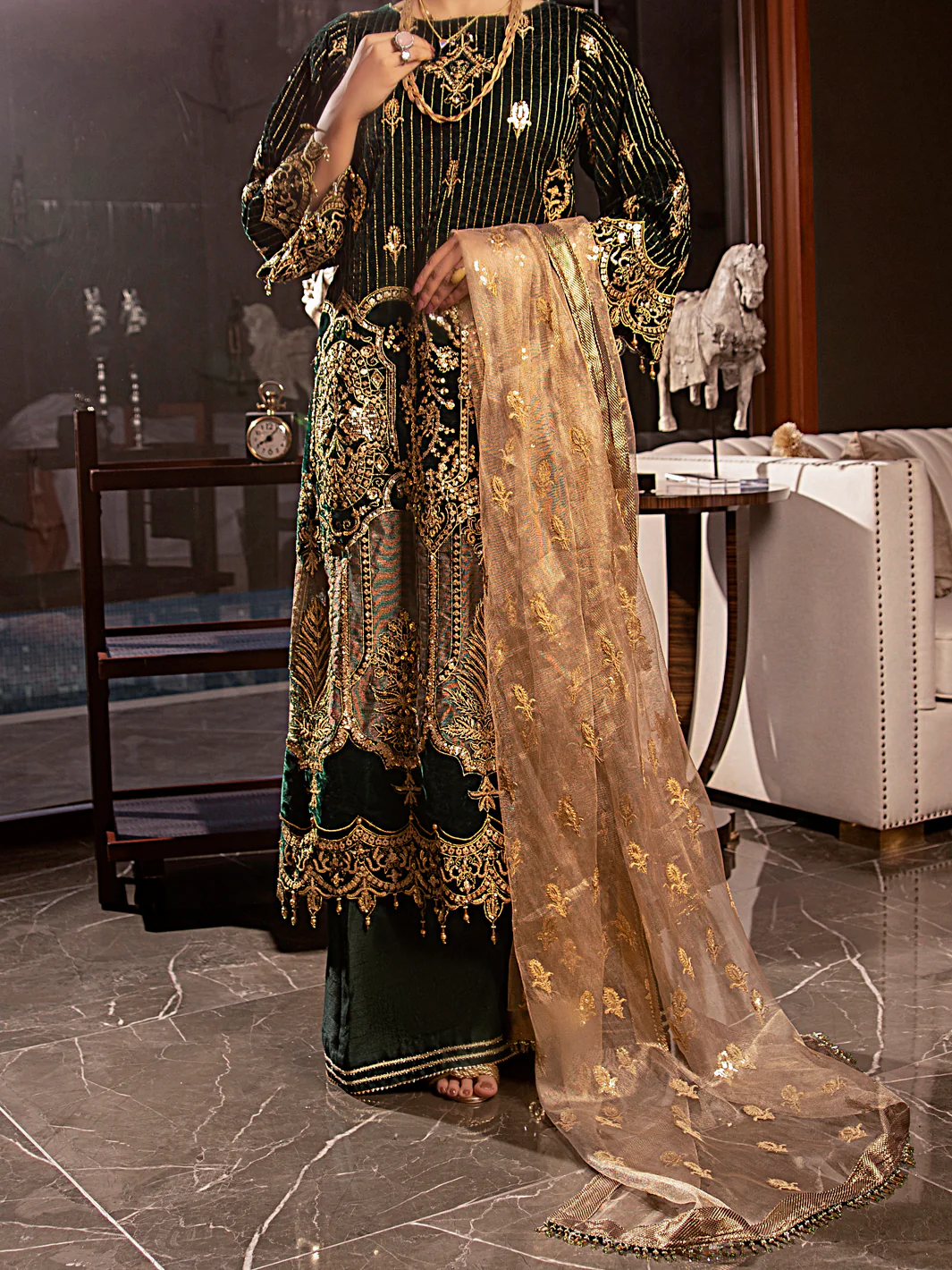 Green Velvet 3 Piece Formal Stitched - AL-3PS-LS-344 - Image 6
