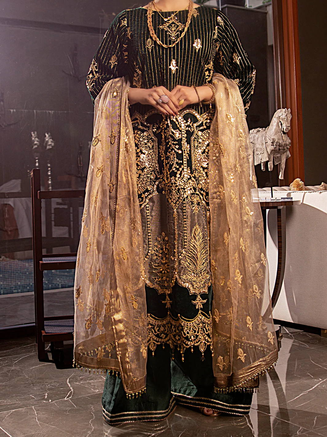 Green Velvet 3 Piece Formal Stitched - AL-3PS-LS-344 - Image 7