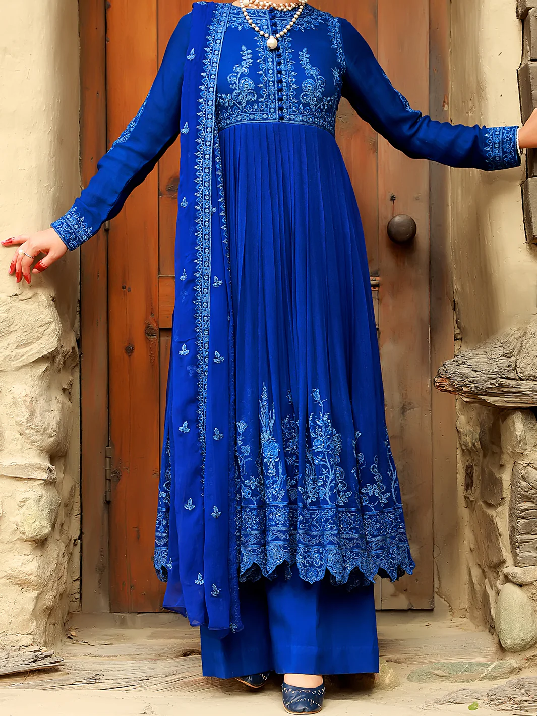 Blue 3 Piece Formal Khaddi Stitched - AL-3PS-LS-368