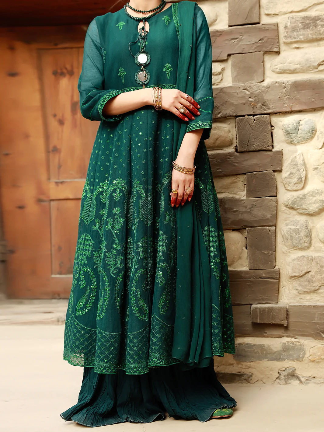 Green Khaddi 3 Piece Formal Stitched - AL-3PS-LS-369