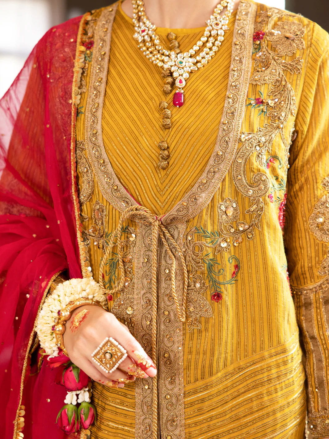 Mustard Khaddi Yarn-Dyed 3Pc Formal Stitched - AL-3PS-LS-374 - Image 3