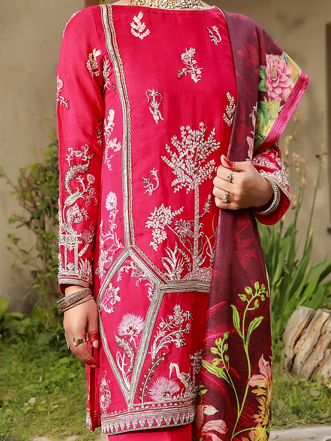 Fuchsia Organza 3 Piece Formal Stitched - AL-3PS-LS-376 - Image 4