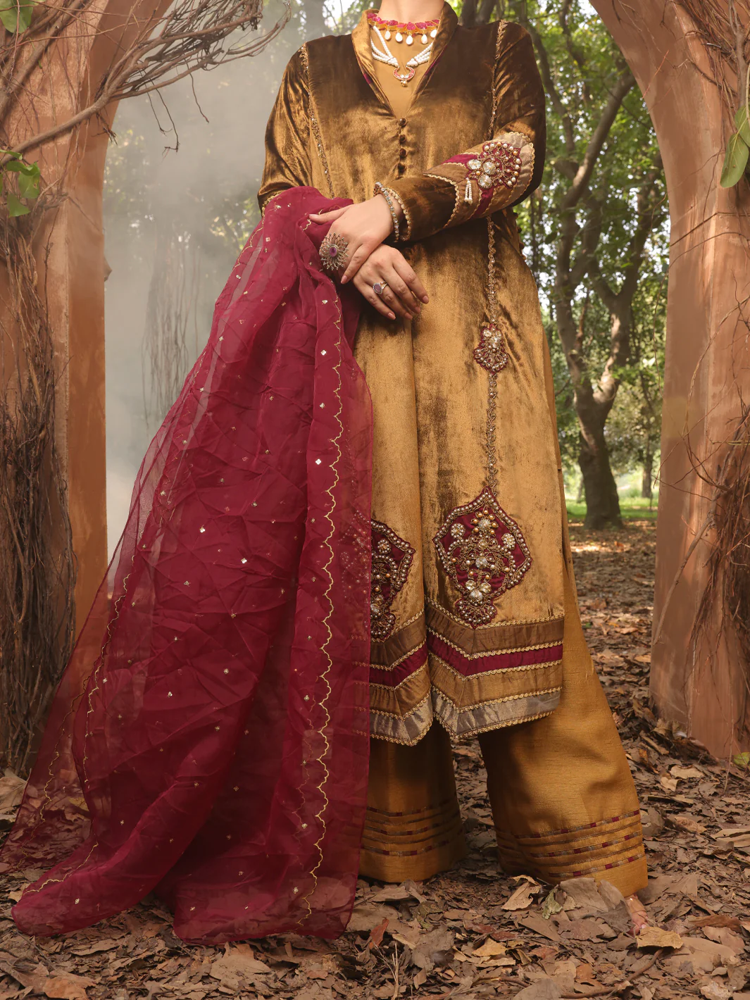 Brown Velvet 3 Piece Formal Stitched - AL-3PS-LS-388