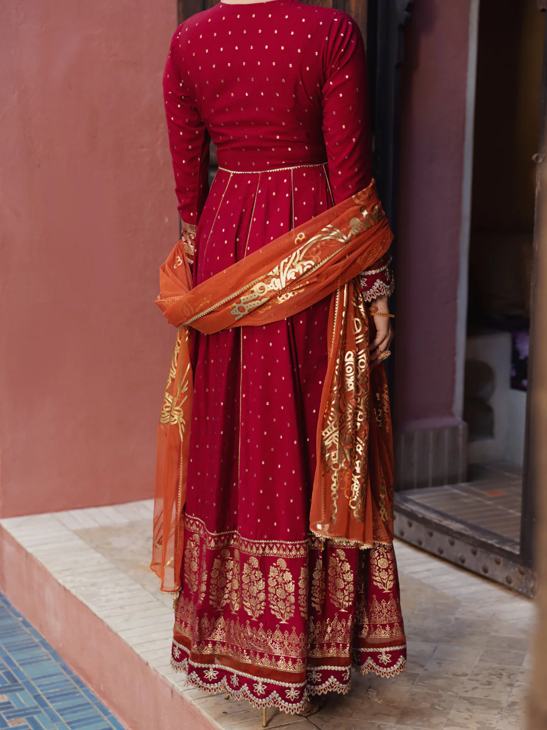Red Golden Booti 3 Piece Formal Stitched - AL-3PS-LS-405 - Image 3