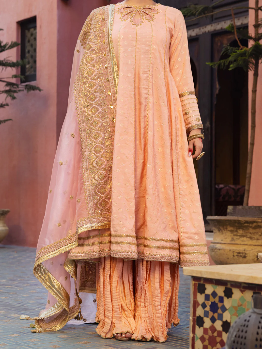 Peach Golden Booti 3 Piece Formal Stitched - AL-3PS-LS-407