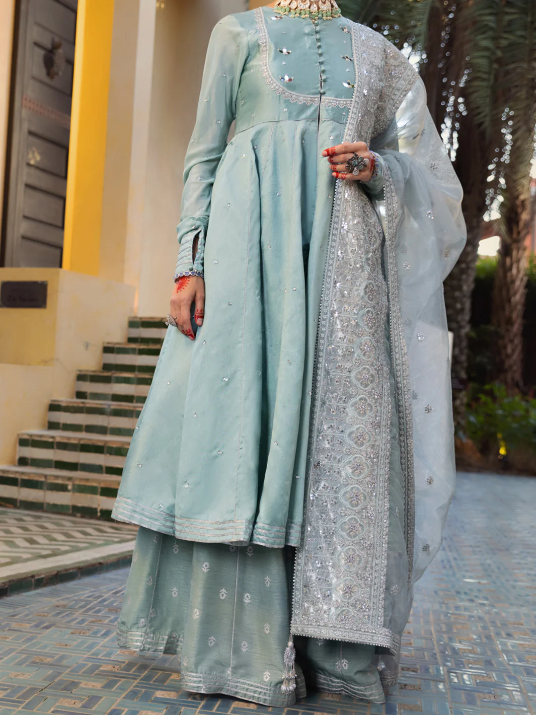 Ice Blue Satin Silk 3 Piece Formal Stitched - AL-3PS-LS-408