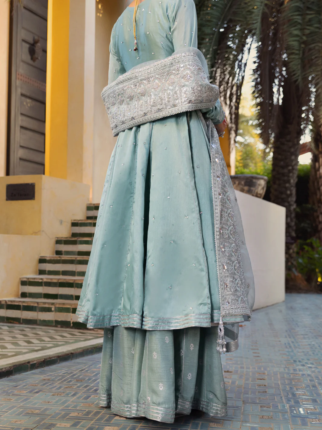 Ice Blue Satin Silk 3 Piece Formal Stitched - AL-3PS-LS-408 - Image 2