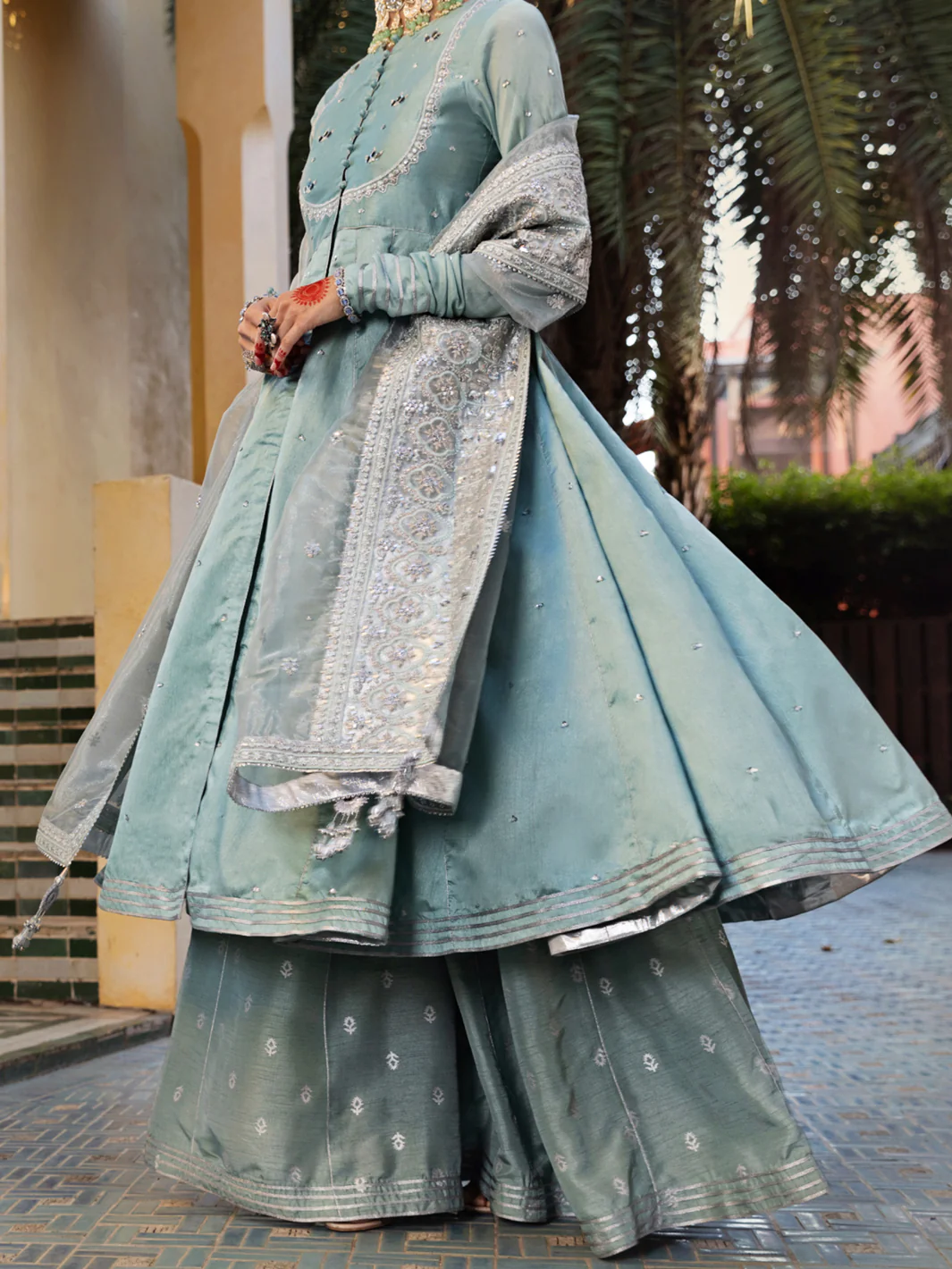 Ice Blue Satin Silk 3 Piece Formal Stitched - AL-3PS-LS-408 - Image 3