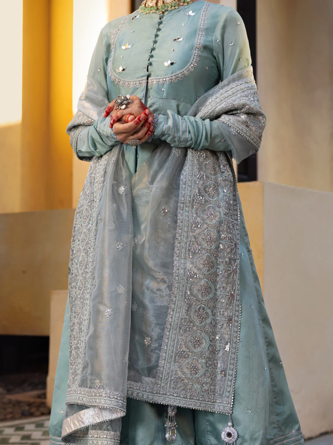 Ice Blue Satin Silk 3 Piece Formal Stitched - AL-3PS-LS-408 - Image 4
