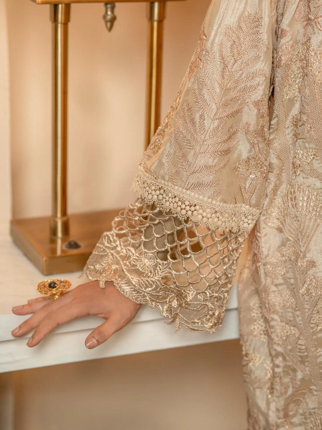 Light Brown Chiffon 3 Piece Formal Stitched - AL-3PS-LS-423 - Image 5