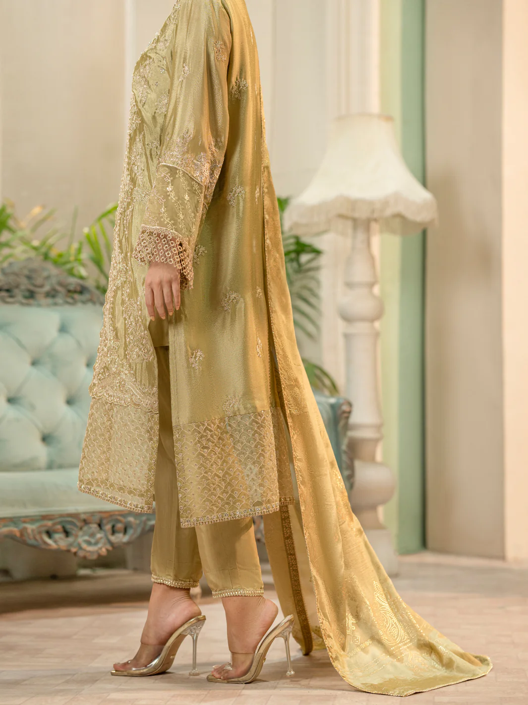 Pista Green Chiffon 3 Piece Formal Stitched - AL-3PS-LS-424 - Image 2
