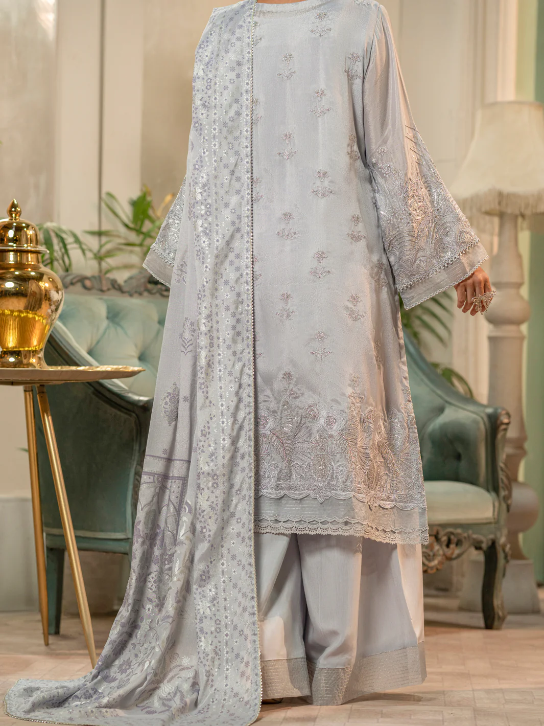 Grey Chiffon 3 Piece Formal Stitched - AL-3PS-LS-425 - Image 2