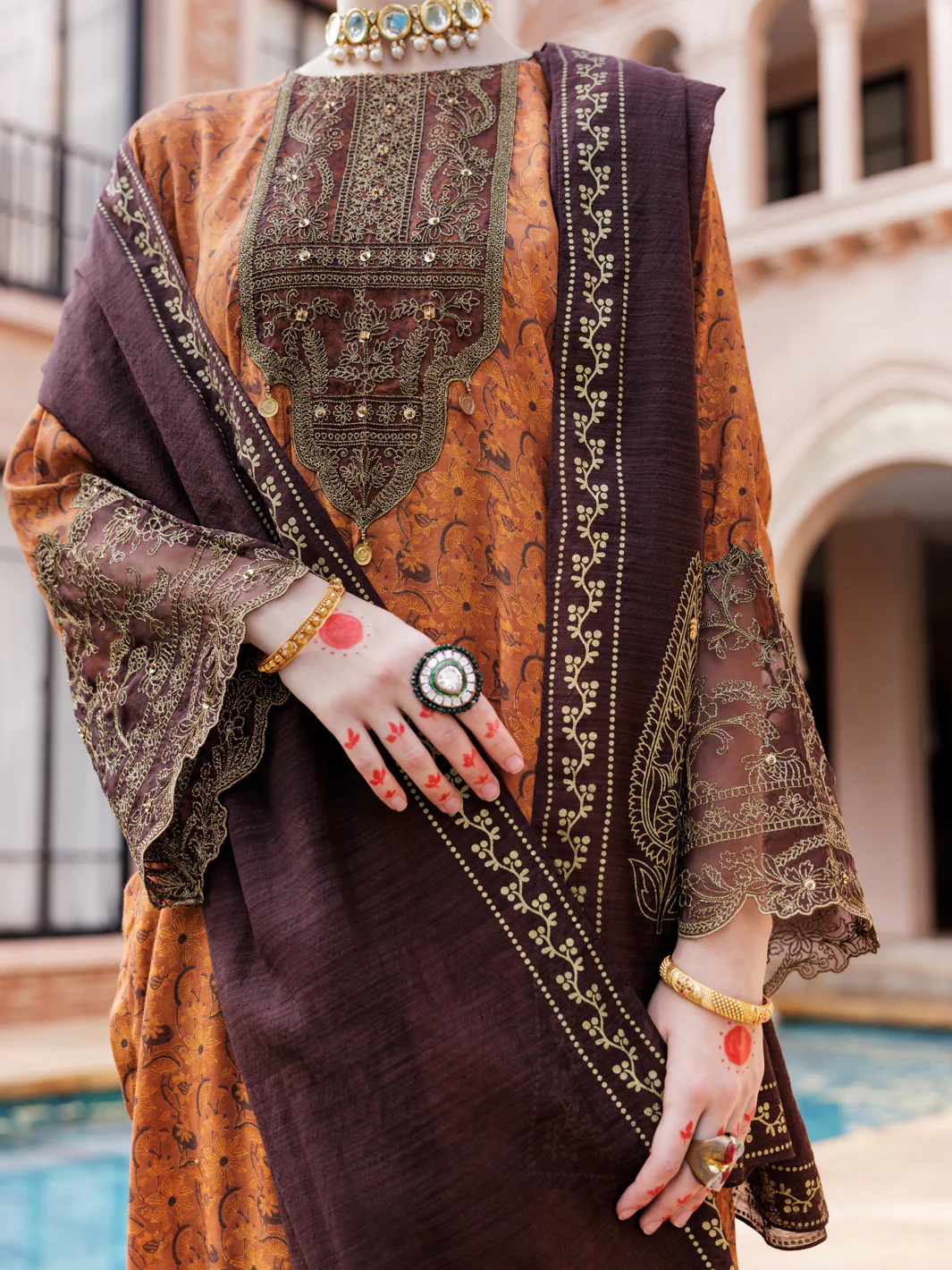 Brown Maple Silk 3 Piece Formal Stitched - AL-3PS-LS-434