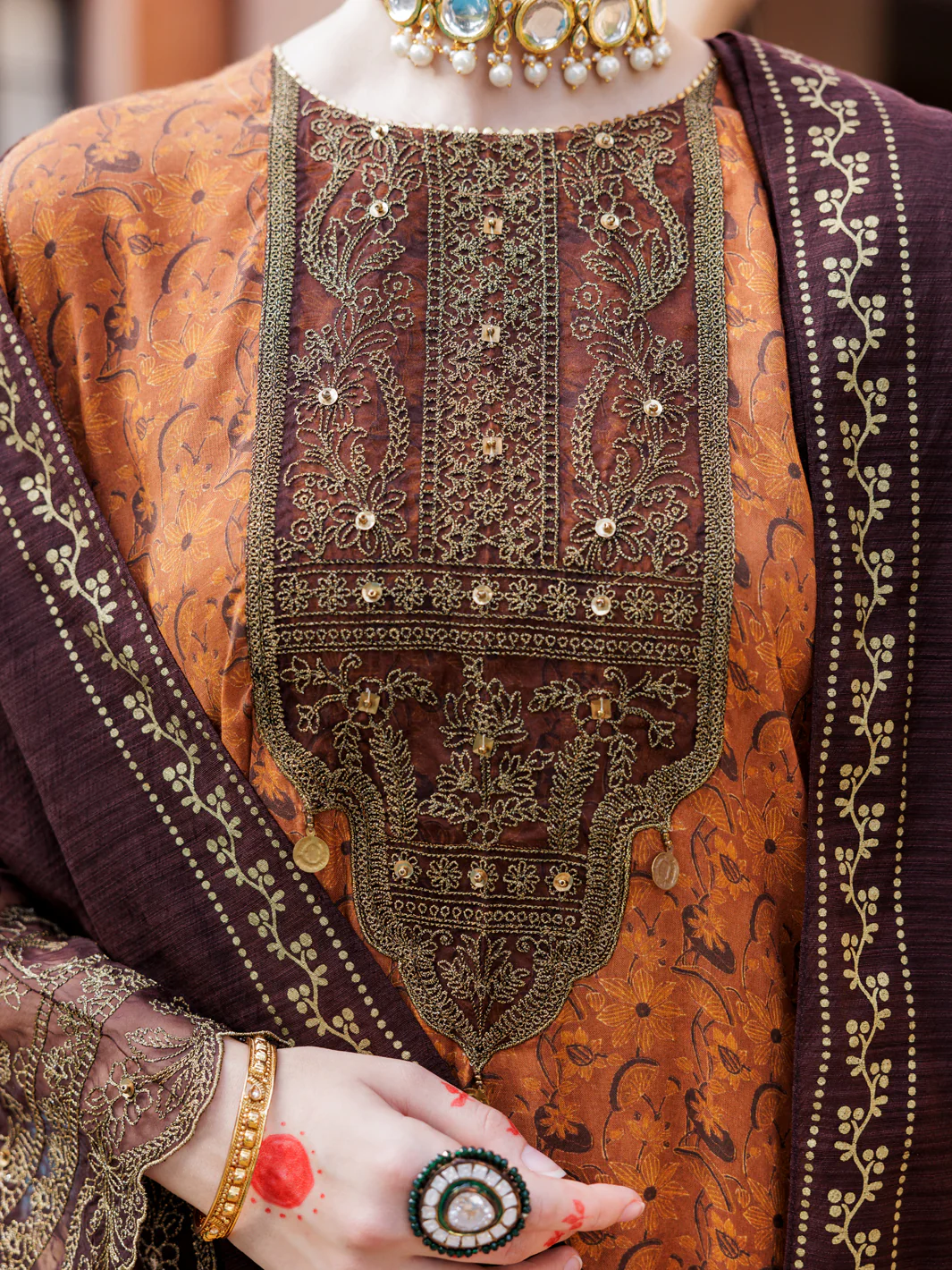 Brown Maple Silk 3 Piece Formal Stitched - AL-3PS-LS-434 - Image 3