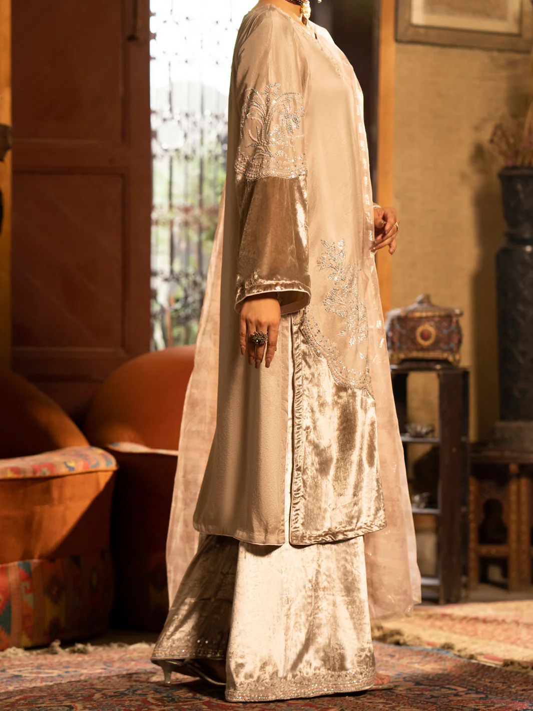 Beige Sheesha Silk Formal 3Pc Stitched - AL-3PS-LS-438 - Image 4