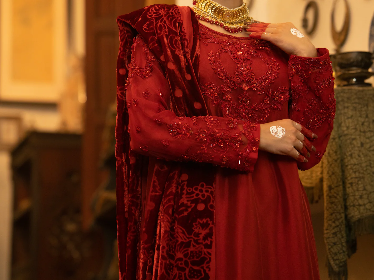 Red Shisha Silk 3Pc Formal Stitched - AL-3PS-LS-439 - Image 3