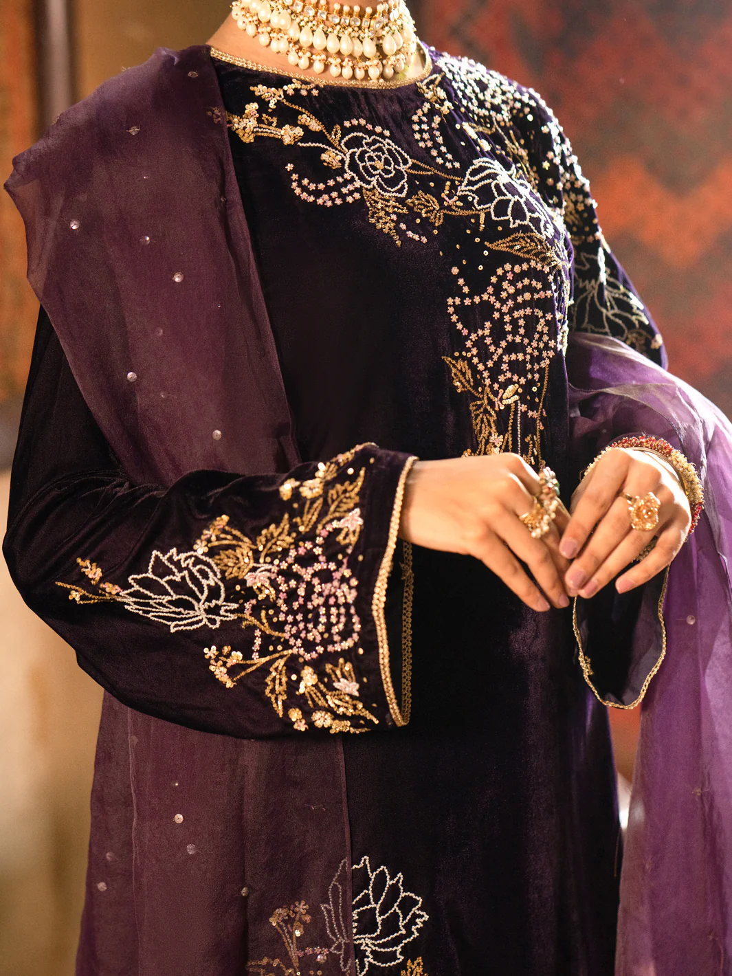 Purple Velvet 3 Piece Formal Stitched - AL-3PS-LS-441 - Image 4