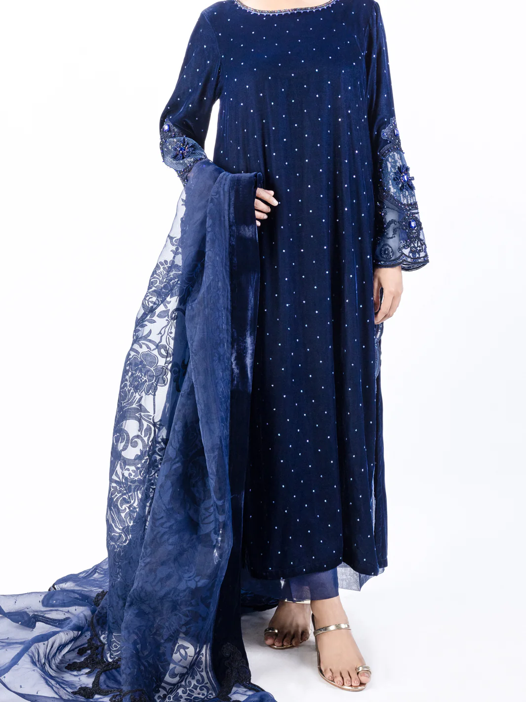 Dark Blue Velvet 3Pc Formal Stitched - AL-3PS-LS-444 - Image 5