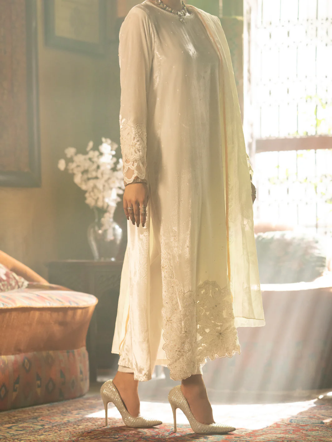 White Velvet 3 Piece Formal Stitched - AL-3PS-LS-445