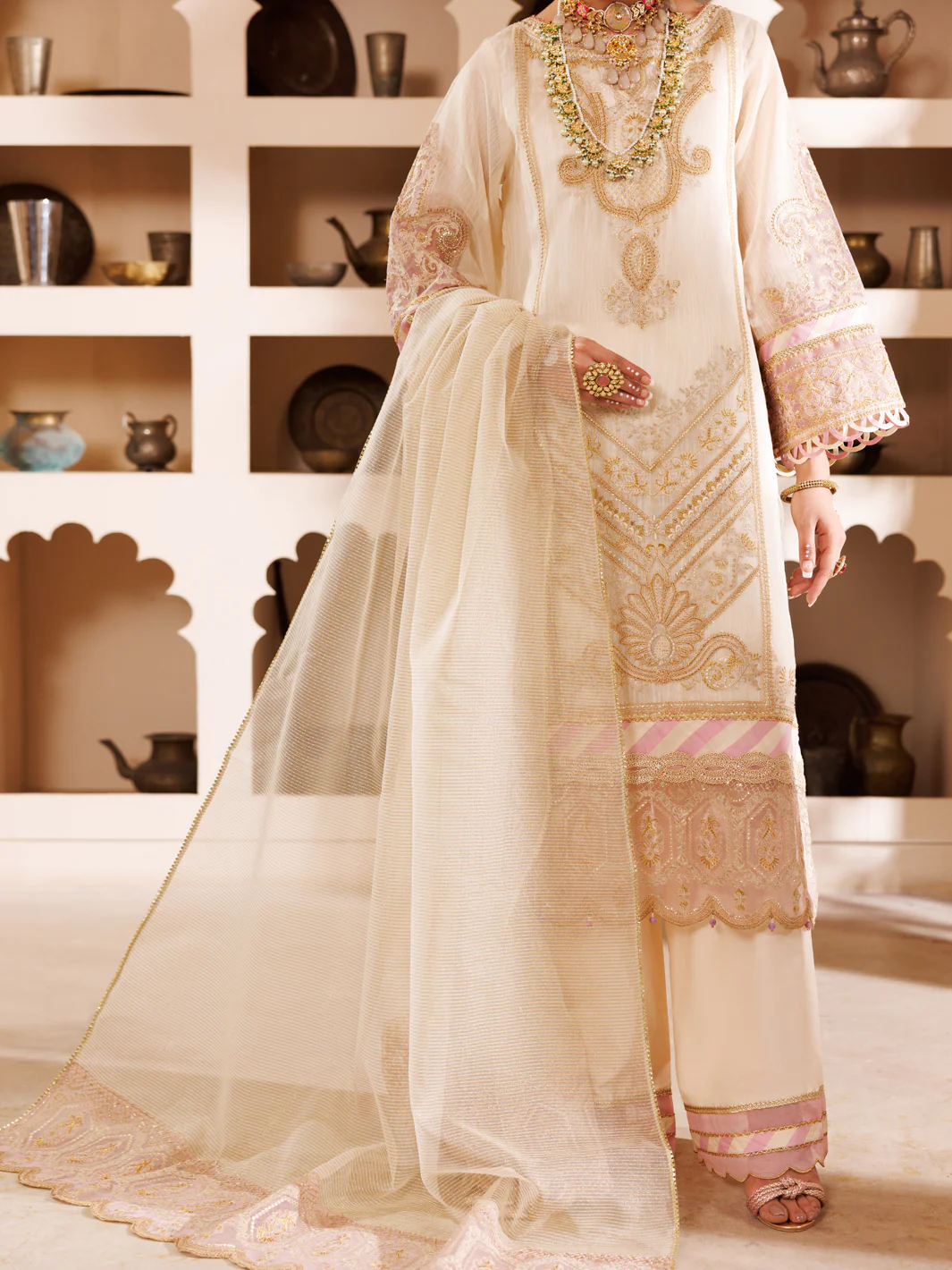 Off White Stripe Khaddi Formal 3Pc Stitched - ALP-3PS-LS-457